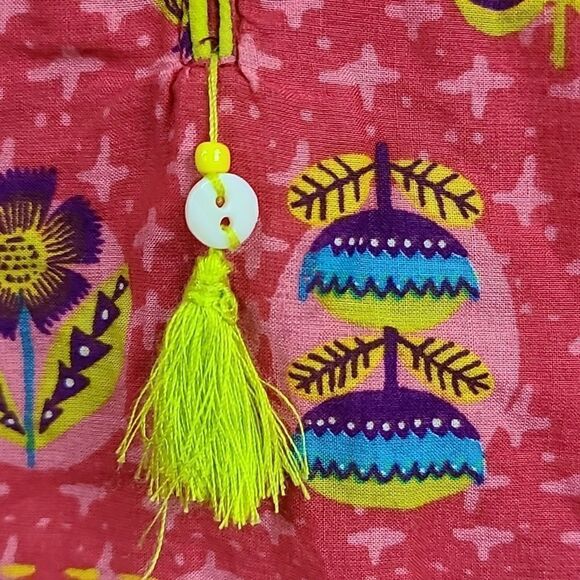 BIBA Girls Pink Bird Floral Cotton Straight Printed Kurta Indian Tunic Spring - Picture 5 of 10